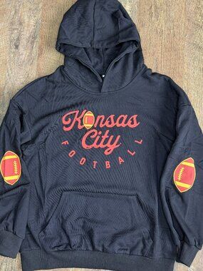 Kansas City Football Youth Sweatshirt Hoodie Kangaroo Pocket Black Red Gold Smal